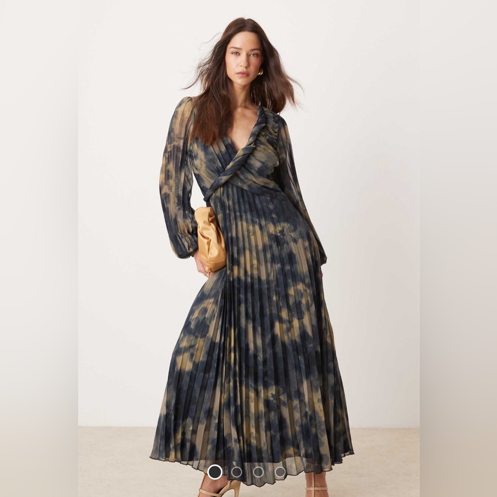ASOS Navy and Tan Twist Detail Blurred Floral Midi Dress